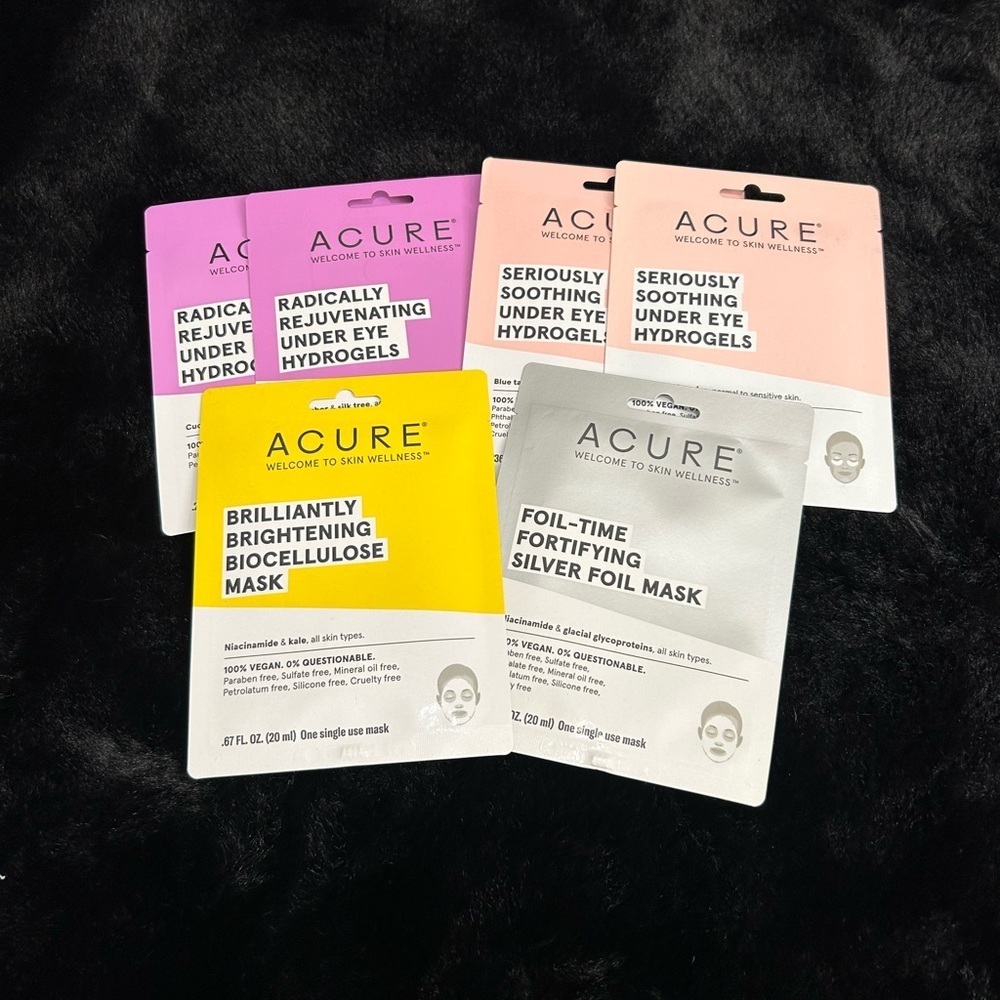 Acure Face & Under Eye Mask Set – 6 Pack (Hydrogels, Biocellulose, Silver Foil)